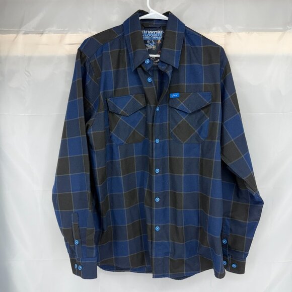 Dixxon Men L Flannel Shirt Black Blue Plaid Long Sleeve Madoo Robbie Madison - Picture 1 of 8